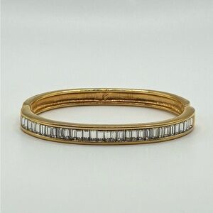 Vintage Swarovski Signed Swan Gold-Tone Crystal Hinged Bangle Bracelet
